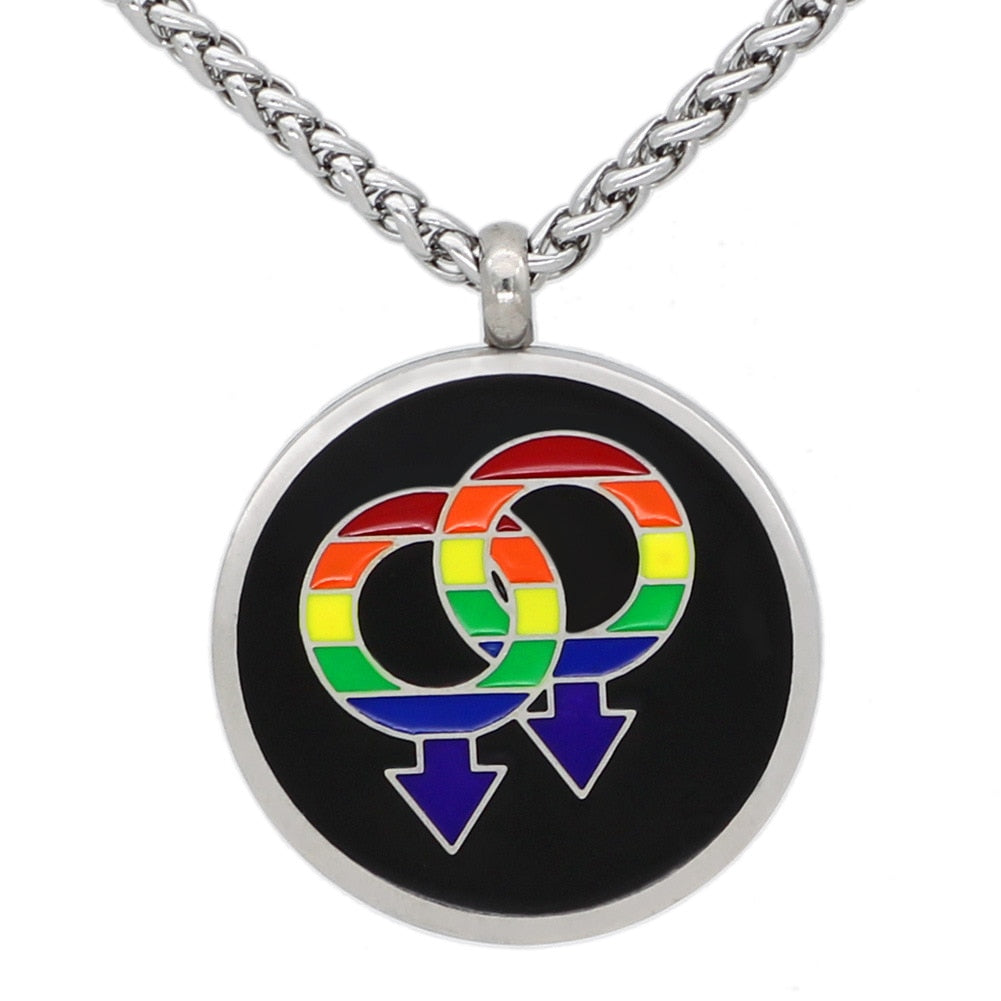 Rainbow Gay Pride Logo Necklace / Round Dog Tag Pendant Unisex Love Jewelry