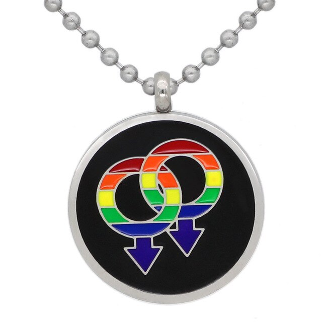 Rainbow Gay Pride Logo Necklace / Round Dog Tag Pendant Unisex Love Jewelry