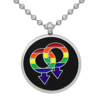 Rainbow Gay Pride Logo Necklace / Round Dog Tag Pendant Unisex Love Jewelry