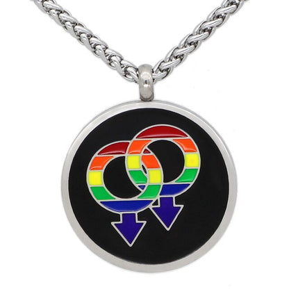 Rainbow Gay Pride Logo Necklace / Round Dog Tag Pendant Unisex Love Jewelry