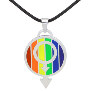 Rainbow Gay Pride Logo Necklace / Round Dog Tag Pendant Unisex Love Jewelry