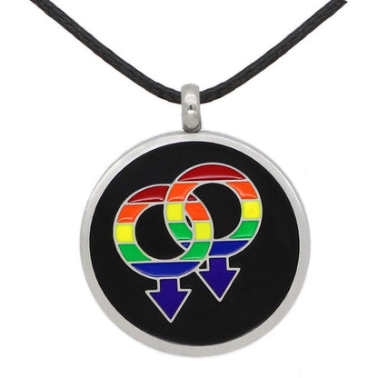 Rainbow Gay Pride Logo Necklace / Round Dog Tag Pendant Unisex Love Jewelry