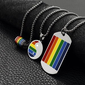 Colorful Pride Rainbow Dog Tag and Chain Stainless Steel Pendents Necklace Big Spacers Jewelry