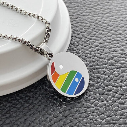 Colorful Pride Rainbow Dog Tag and Chain Stainless Steel Pendents Necklace Big Spacers Jewelry