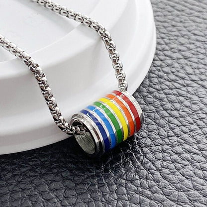 Colorful Pride Rainbow Dog Tag and Chain Stainless Steel Pendents Necklace Big Spacers Jewelry