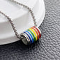 Colorful Pride Rainbow Dog Tag and Chain Stainless Steel Pendents Necklace Big Spacers Jewelry