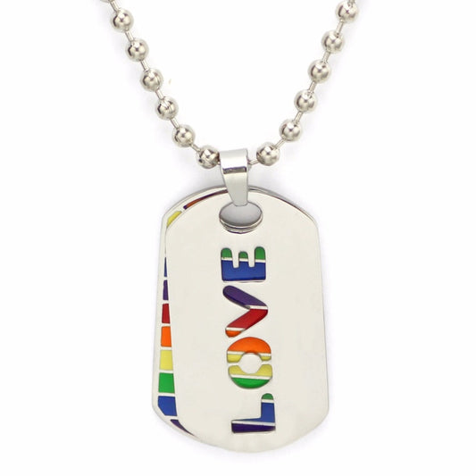 Double Layer Pride Rainbow Flag Necklace Pendant Stainless Steel PRIDE LOVE Dog Tags/Party Jewelry Silver Plated Kolye Ketting