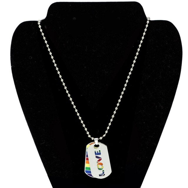 Double Layer Pride Rainbow Flag Necklace Pendant Stainless Steel PRIDE LOVE Dog Tags/Party Jewelry Silver Plated Kolye Ketting