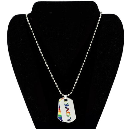 Double Layer Pride Rainbow Flag Necklace Pendant Stainless Steel PRIDE LOVE Dog Tags/Party Jewelry Silver Plated Kolye Ketting