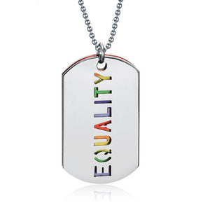 Fashion Jewelry Rainbow Flag  Necklace & Pendant Stainless Steel "EQUALITY" Dog Tag