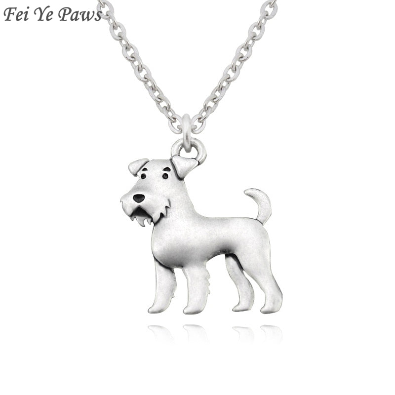 Vintage Boho Airedale Terrier & Schnauzer Dog Charm Pendant Necklace Unisex Jewelry Stainless Steel Long Chain