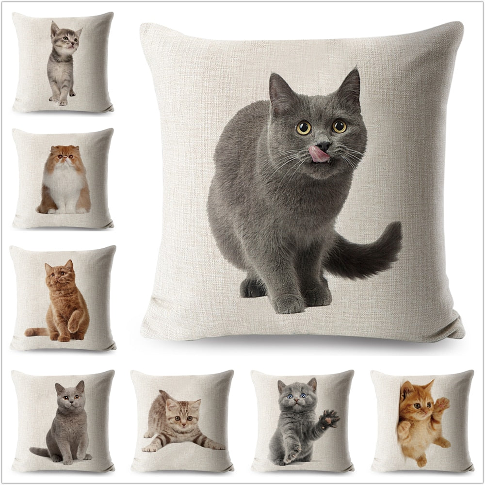 Cushion Cover Loving Cute Cat Pillowcase Sofa Throw Pillows Cover Animal Printed Wedding Home Decorative Cojines Fundas