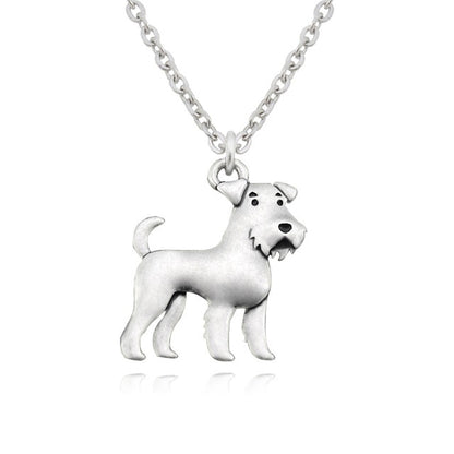 Vintage Boho Airedale Terrier & Schnauzer Dog Charm Pendant Necklace Unisex Jewelry Stainless Steel Long Chain
