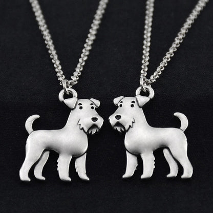 Vintage Boho Airedale Terrier & Schnauzer Dog Charm Pendant Necklace Unisex Jewelry Stainless Steel Long Chain