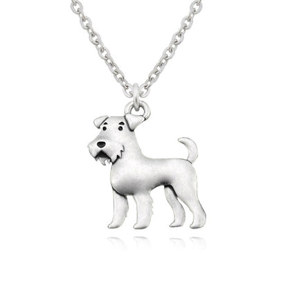 Vintage Boho Airedale Terrier & Schnauzer Dog Charm Pendant Necklace Unisex Jewelry Stainless Steel Long Chain