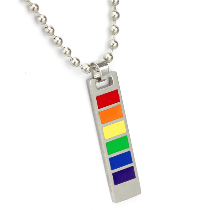 Fashion Unisex Jewelry Pride Rainbow Flag Rectangle Dog Tag Necklace Pendant Stainless Steel