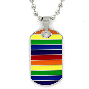 Fashion Unisex Jewelry Pride Rainbow Flag Rectangle Dog Tag Necklace Pendant Stainless Steel