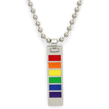 Fashion Unisex Jewelry Pride Rainbow Flag Rectangle Dog Tag Necklace Pendant Stainless Steel