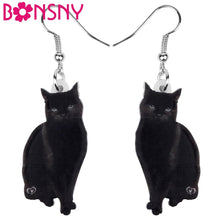 Load image into Gallery viewer, Bonsny Acrylic Cute Black Cat Earrings Drop Dangle Stud Clip Fashion Animal Pet Jewelry For Women Girls Teens Gift Decoration
